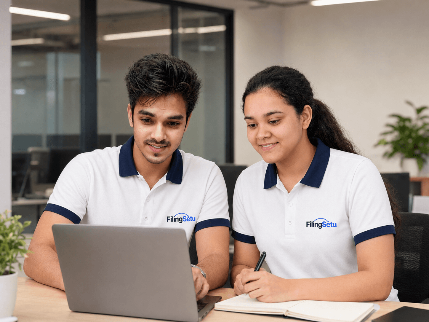 Two FilingSetu chartered accountants reviewing a client filing